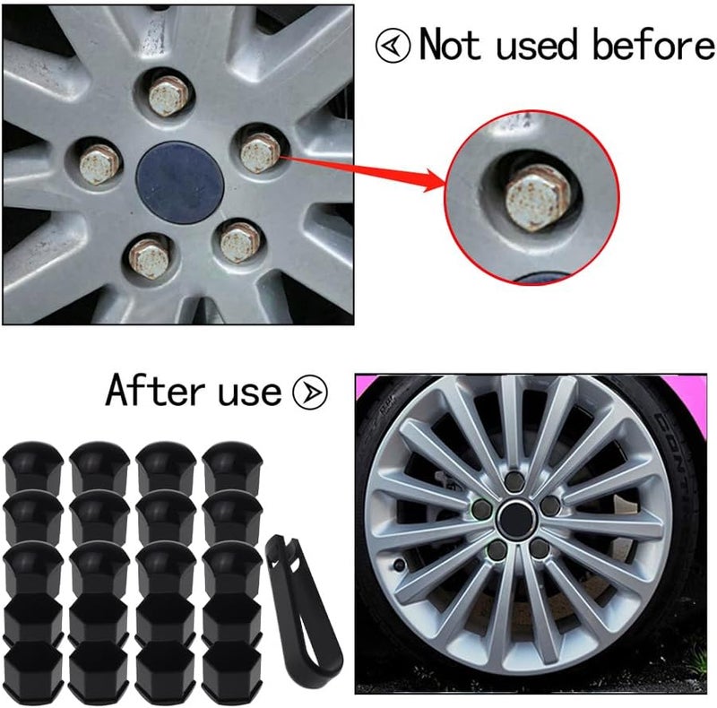 Nihfien 20 Pcs Wheel Lug Nut Covers Bolt Caps,17mm Universal Car Tire Nut Caps Bolt Cover,Hexagonal Plastic Tire Bolt with Removal Tool (Black) - Image 5